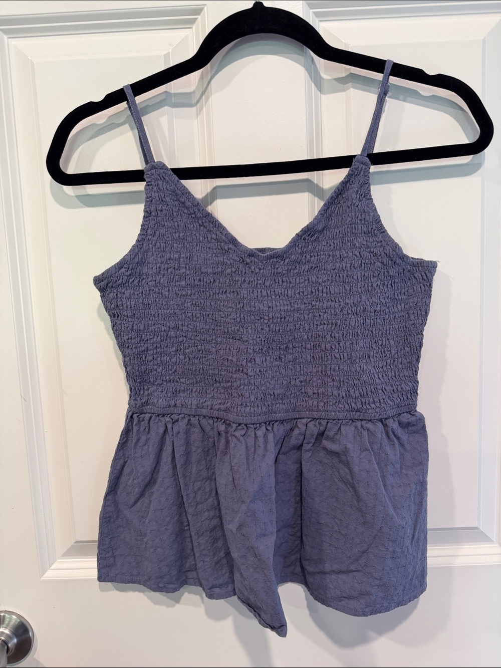 BiBi Dusty Blue Smocked V-Neck Peplum Cami